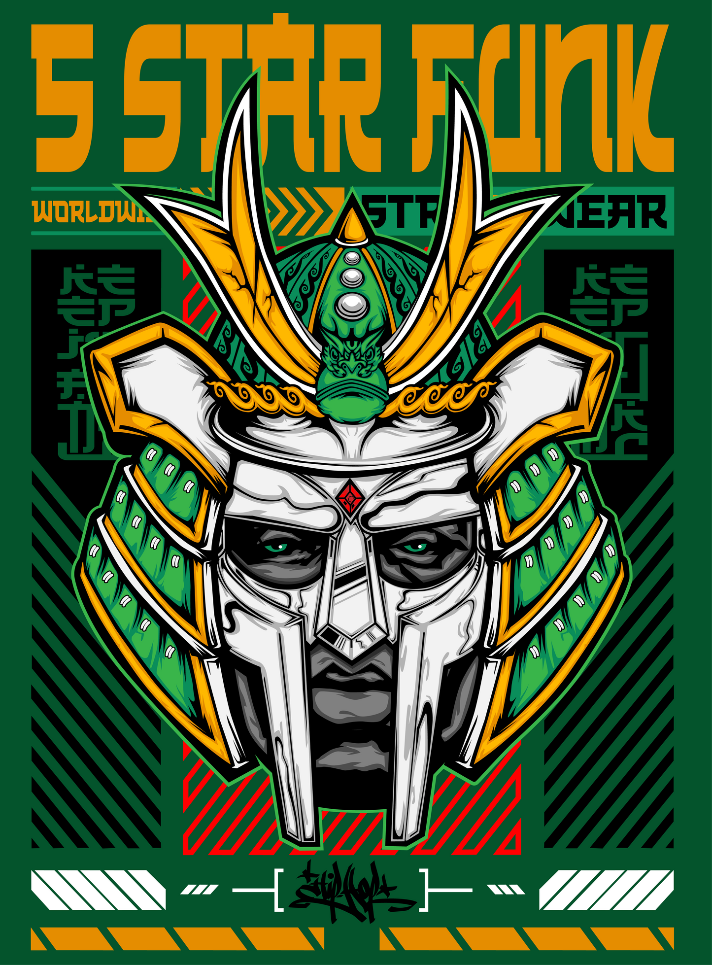 Feudal Doom - Kelly Green CyberFunk T-Shirt - Hip Hop Techwear Mix Tape Fusion - 90's Nostalgia x Future Flavor | 5 Star Funk