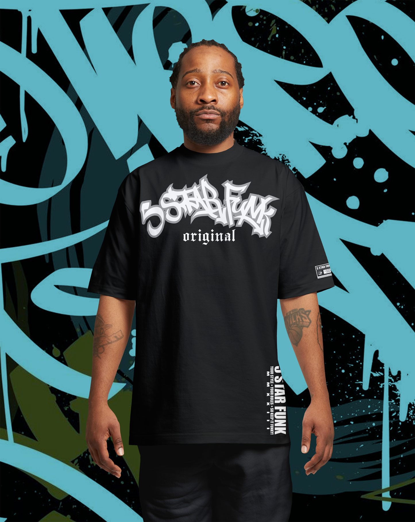 5 Star Funk logo unisex streetwear, graphic apparel, crew neck, graffiti brand t-shirt
