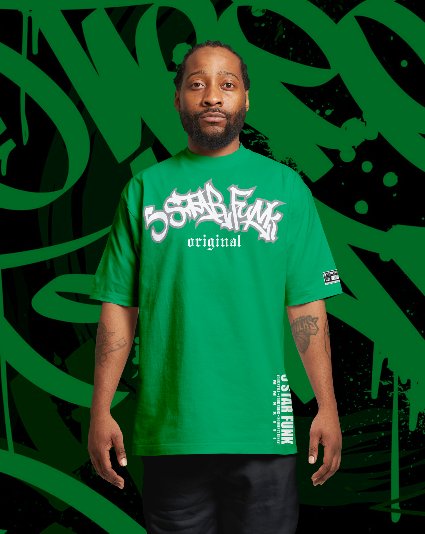 5 Star Funk logo unisex streetwear, graphic apparel, crew neck, graffiti brand t-shirt