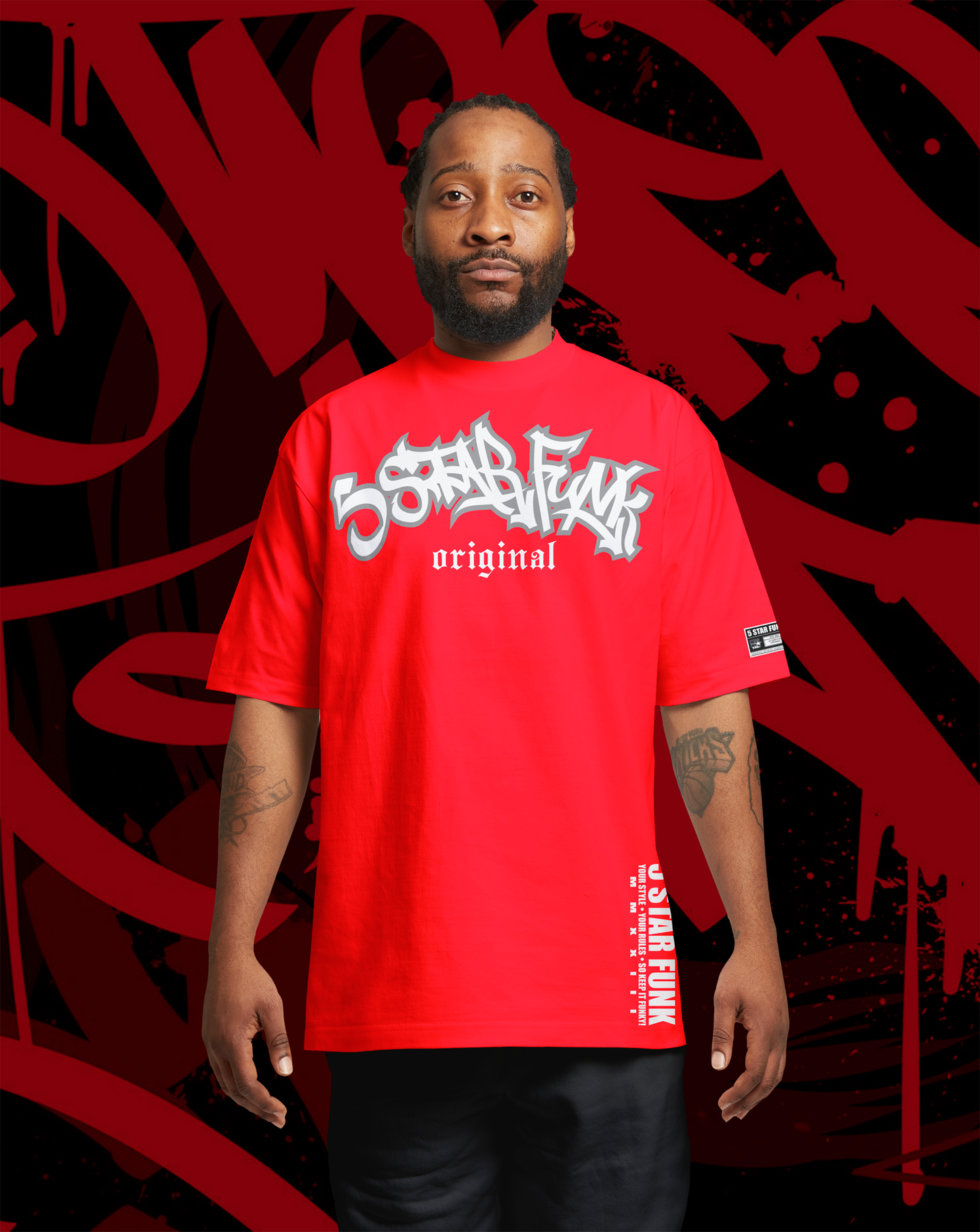 5 Star Funk logo unisex streetwear, graphic apparel, crew neck, graffiti brand t-shirt