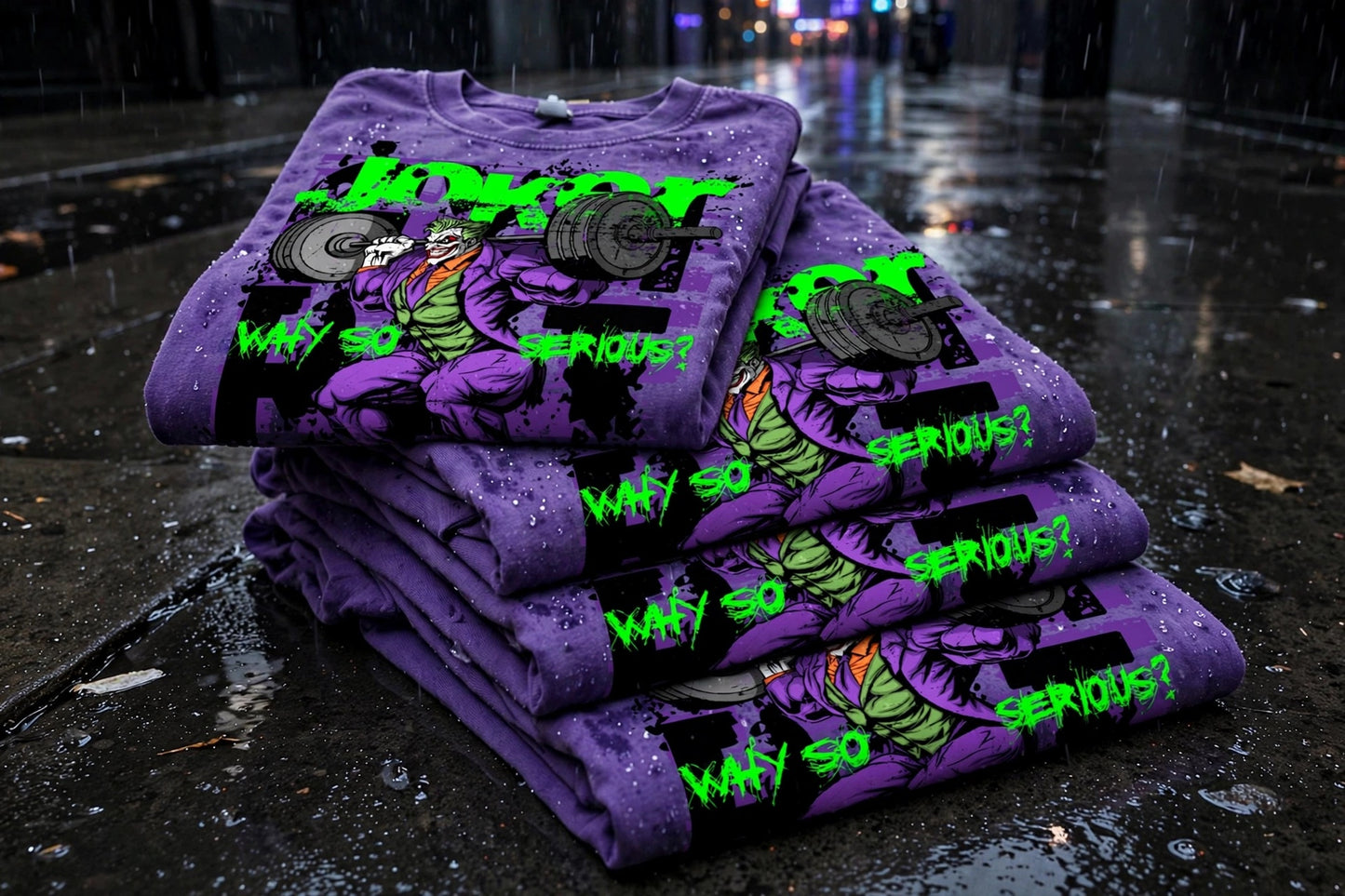 "WHY SO SERIOUS?" - Joker Purple Acid Wash Oversized Gym Shirt - 250 GSM Heavyweight Pump Cover - Funny Lifting Tee - Comic Villain Workout Shirt