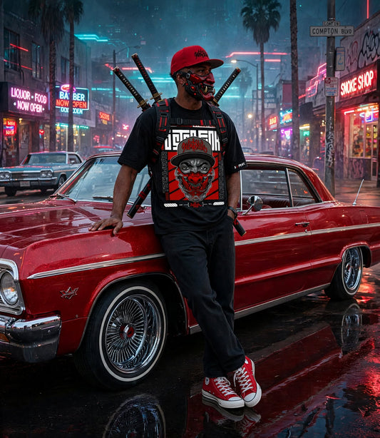 5STARFUNK Westside Omni Mixtape Volume 2 Tee - N.W.A. meets Neo-Tokyo - Black Oversized Streetwear Graphic Shirt