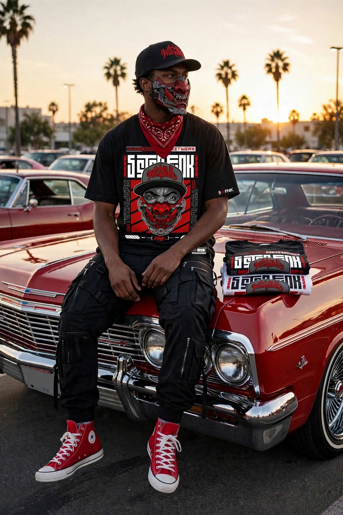 5STARFUNK Westside Omni Mixtape Volume 2 Tee - N.W.A. meets Neo-Tokyo - Black Oversized Streetwear Graphic Shirt