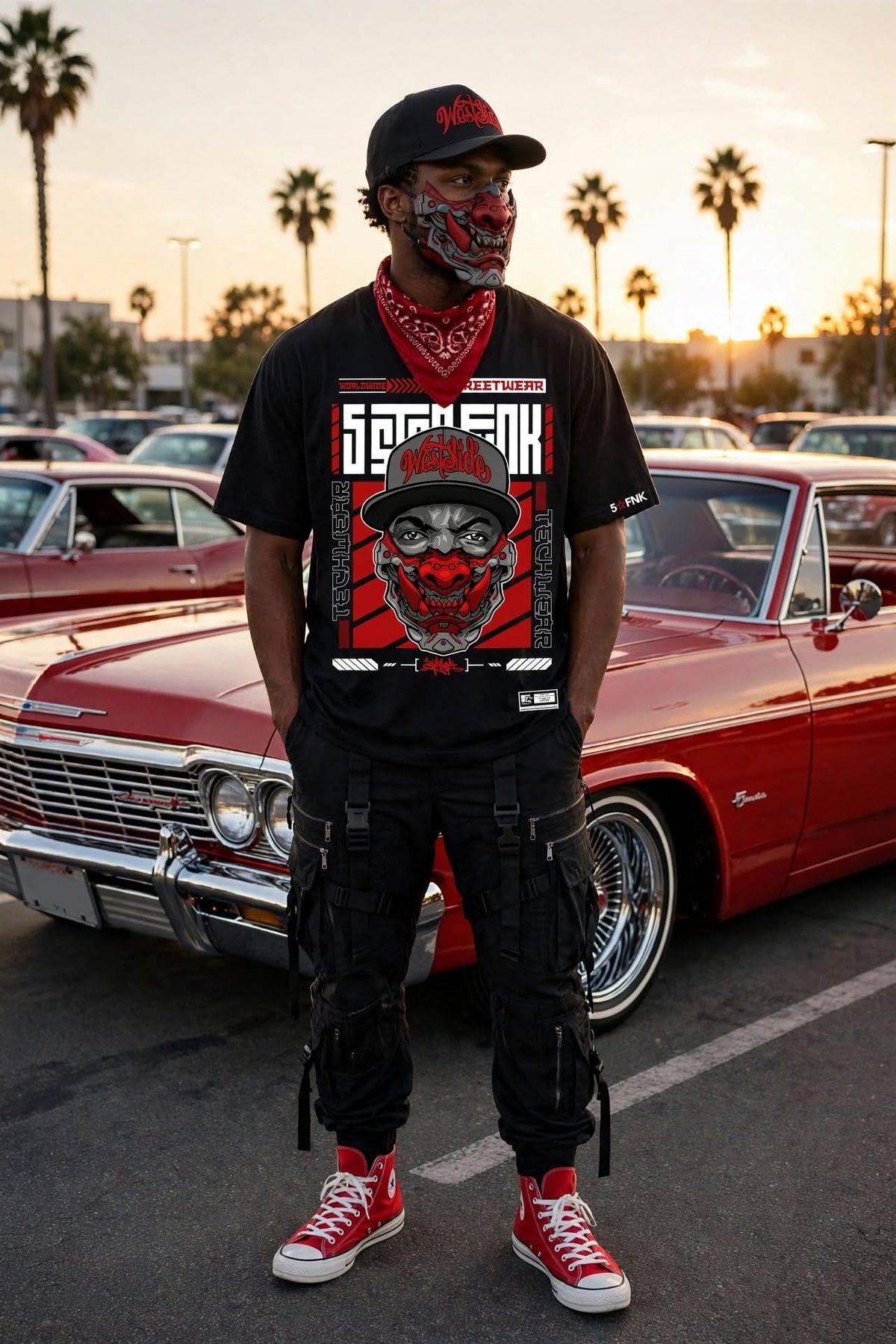 5STARFUNK Westside Omni Mixtape Volume 2 Tee - N.W.A. meets Neo-Tokyo - Black Oversized Streetwear Graphic Shirt
