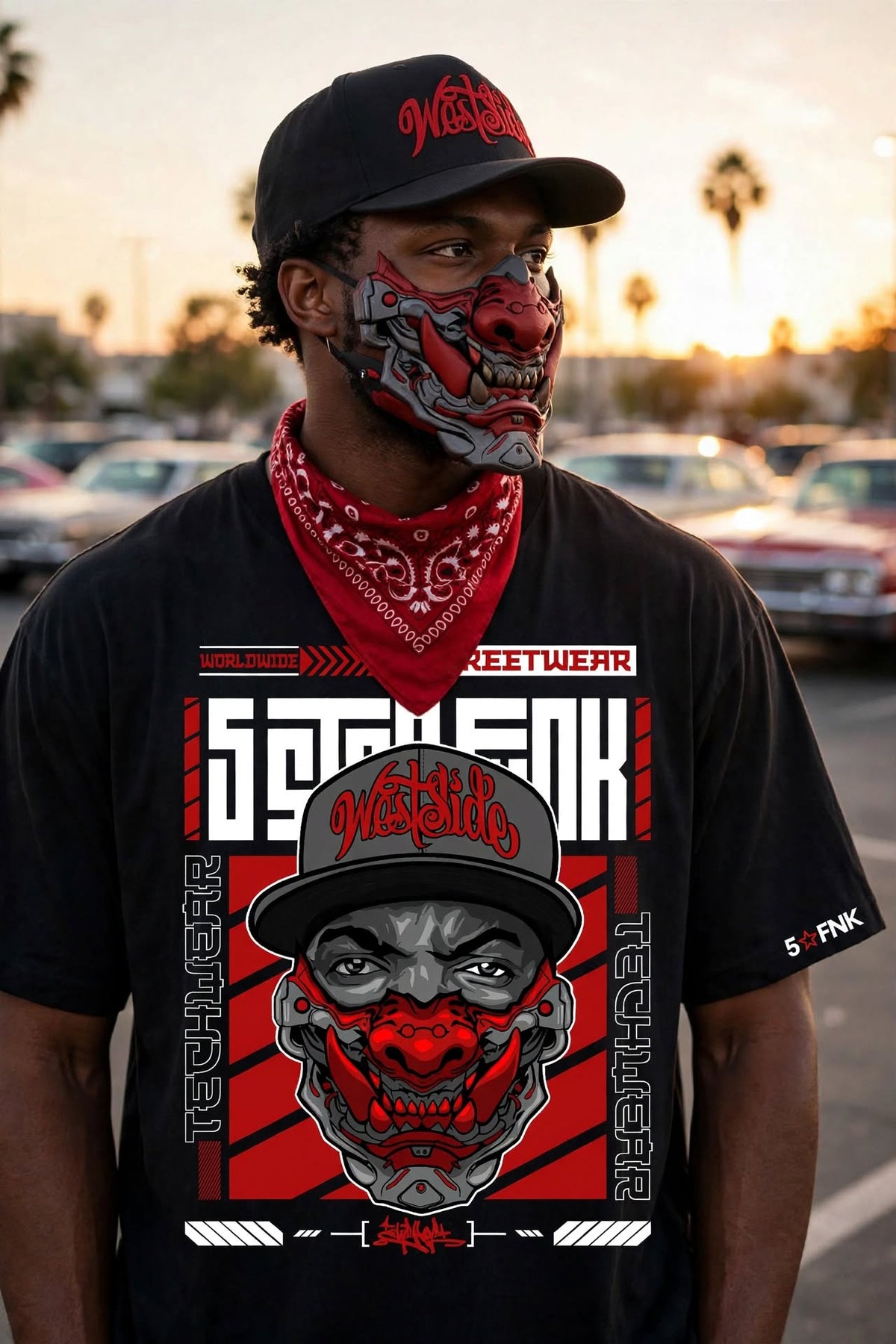 5STARFUNK Westside Omni Mixtape Volume 2 Tee - N.W.A. meets Neo-Tokyo - Black Oversized Streetwear Graphic Shirt