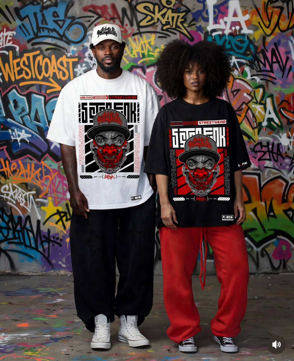 5STARFUNK Westside Omni Mixtape Volume 2 Tee - N.W.A. meets Neo-Tokyo - Black Oversized Streetwear Graphic Shirt