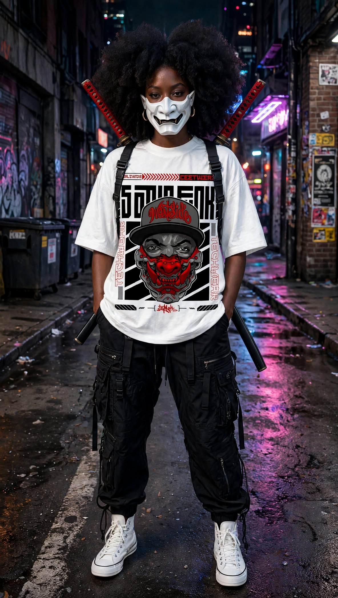 5STARFUNK Westside Omni Mixtape Volume 2 Tee - N.W.A. meets Neo-Tokyo - Black Oversized Streetwear Graphic Shirt