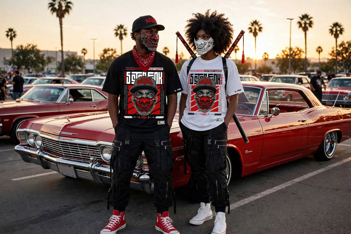 5STARFUNK Westside Omni Mixtape Volume 2 Tee - N.W.A. meets Neo-Tokyo - Black Oversized Streetwear Graphic Shirt