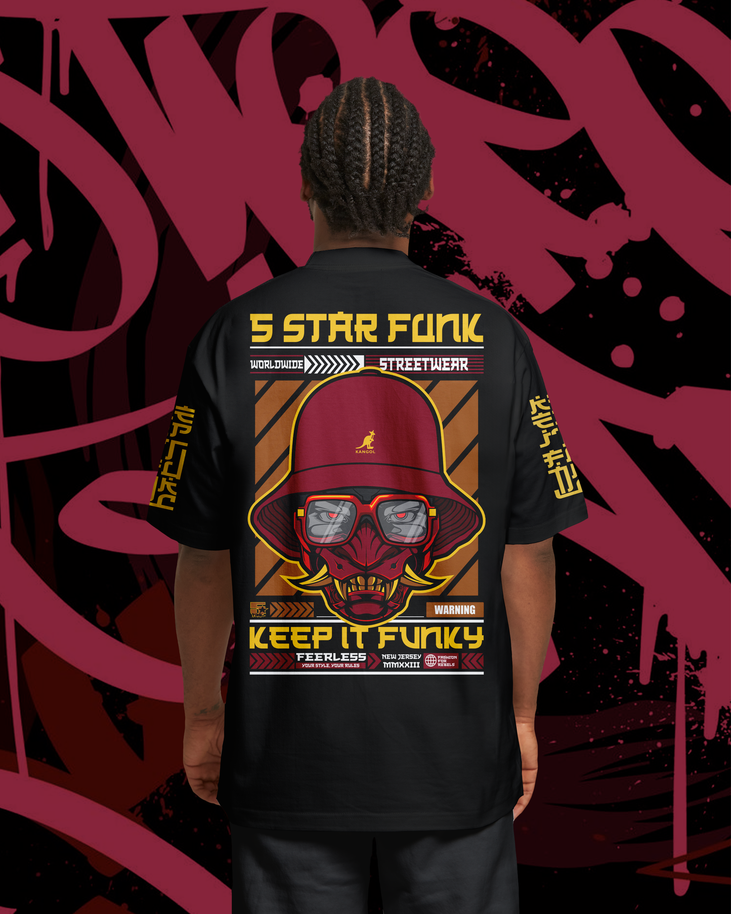 5 Star Funk Hip Hop Tech wear, unisex, graphic apparel, streetwear, crew neck, Short sleeve, t-shirt