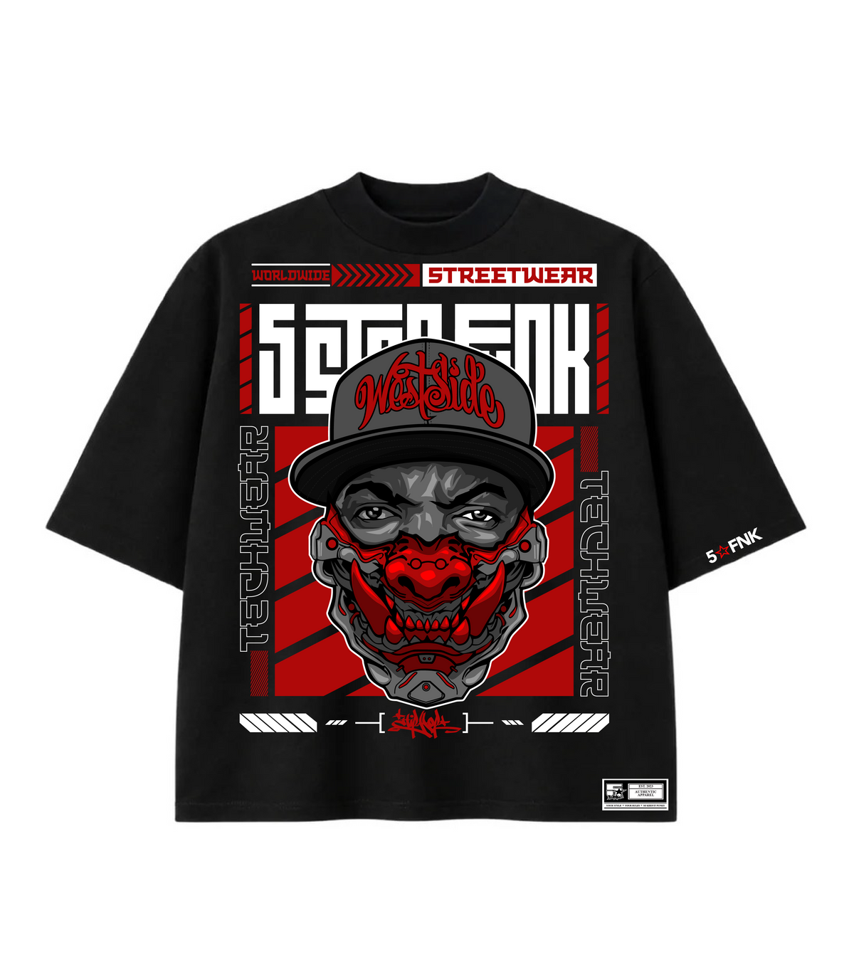 5STARFUNK Westside Omni Mixtape Volume 2 Tee - N.W.A. meets Neo-Tokyo - Black Oversized Streetwear Graphic Shirt