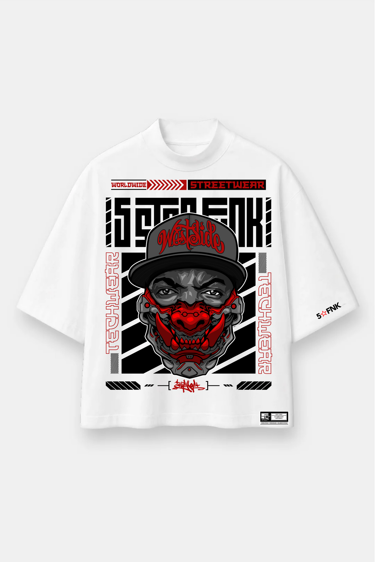 5STARFUNK Westside Omni Mixtape Volume 2 Tee - N.W.A. meets Neo-Tokyo - Black Oversized Streetwear Graphic Shirt