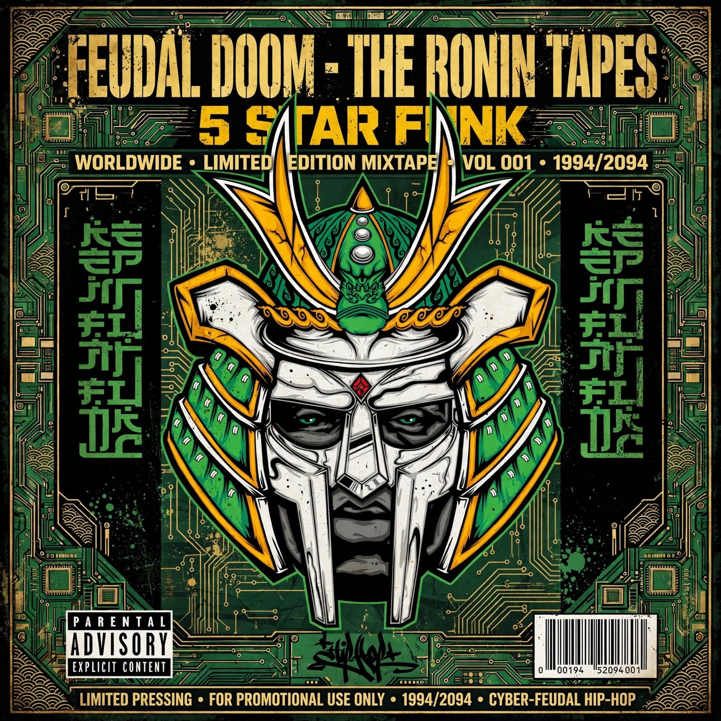 Feudal Doom - Kelly Green CyberFunk T-Shirt - Hip Hop Techwear Mix Tape Fusion - 90's Nostalgia x Future Flavor | 5 Star Funk