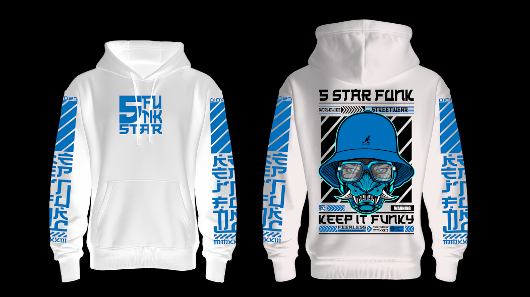 5 Star Funk Hip Hop Tech wear, unisex, graphic apparel, pullover, streetwear hoodie t-shirt