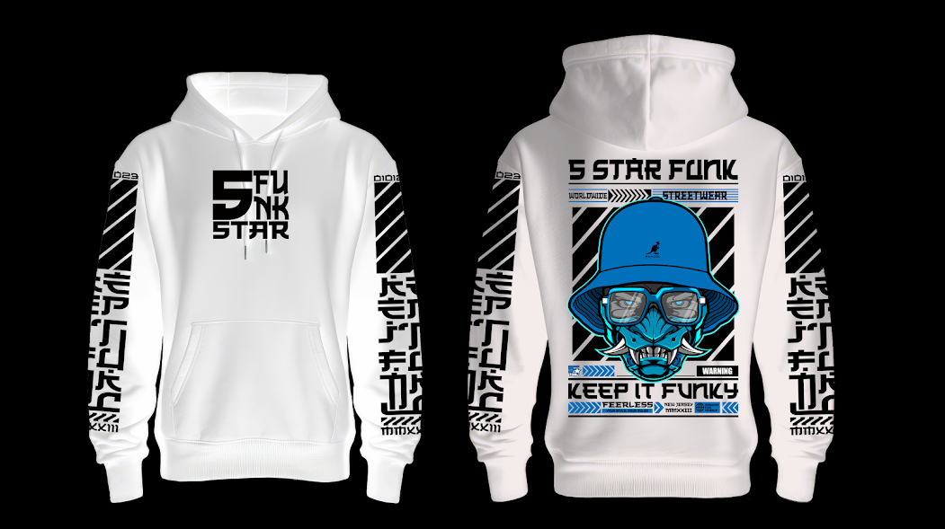 5 Star Funk Hip Hop Tech wear, unisex, graphic apparel, pullover, streetwear hoodie t-shirt