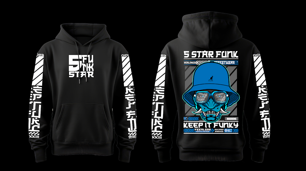 5 Star Funk Hip Hop Tech wear, unisex, graphic apparel, pullover, streetwear hoodie t-shirt