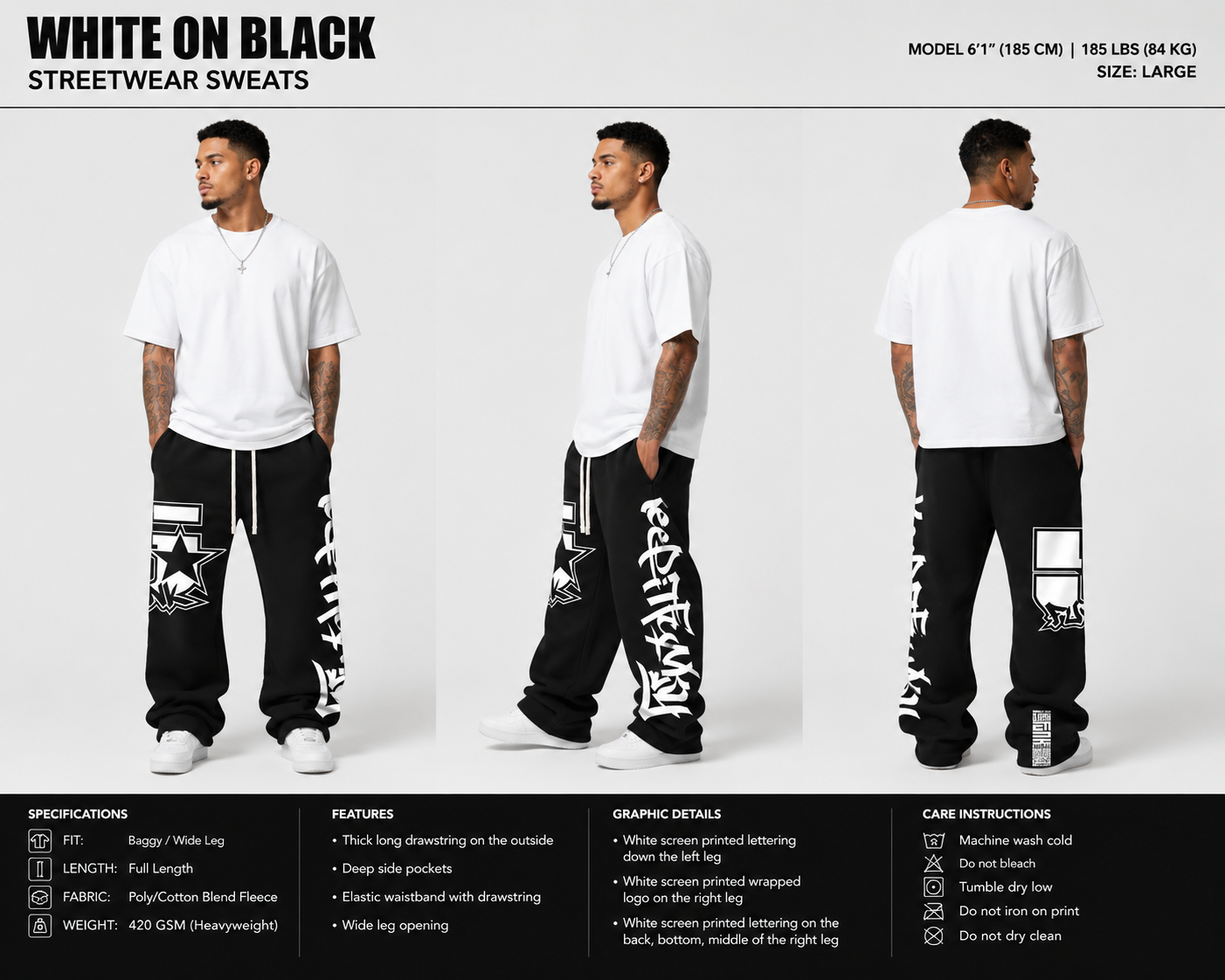 Men's Wide Leg Streetwear Sweatpants – Baggy Drawstring Activewear | 5 Star Funk