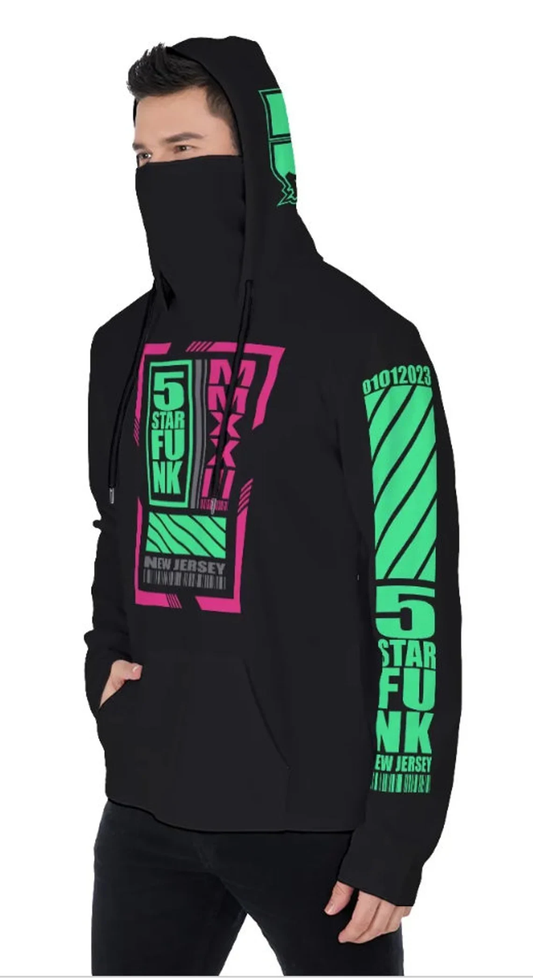 5 Star Funk Phase 1 Techwear Hoodie With Mask, unisex, graphic apparel, pullover