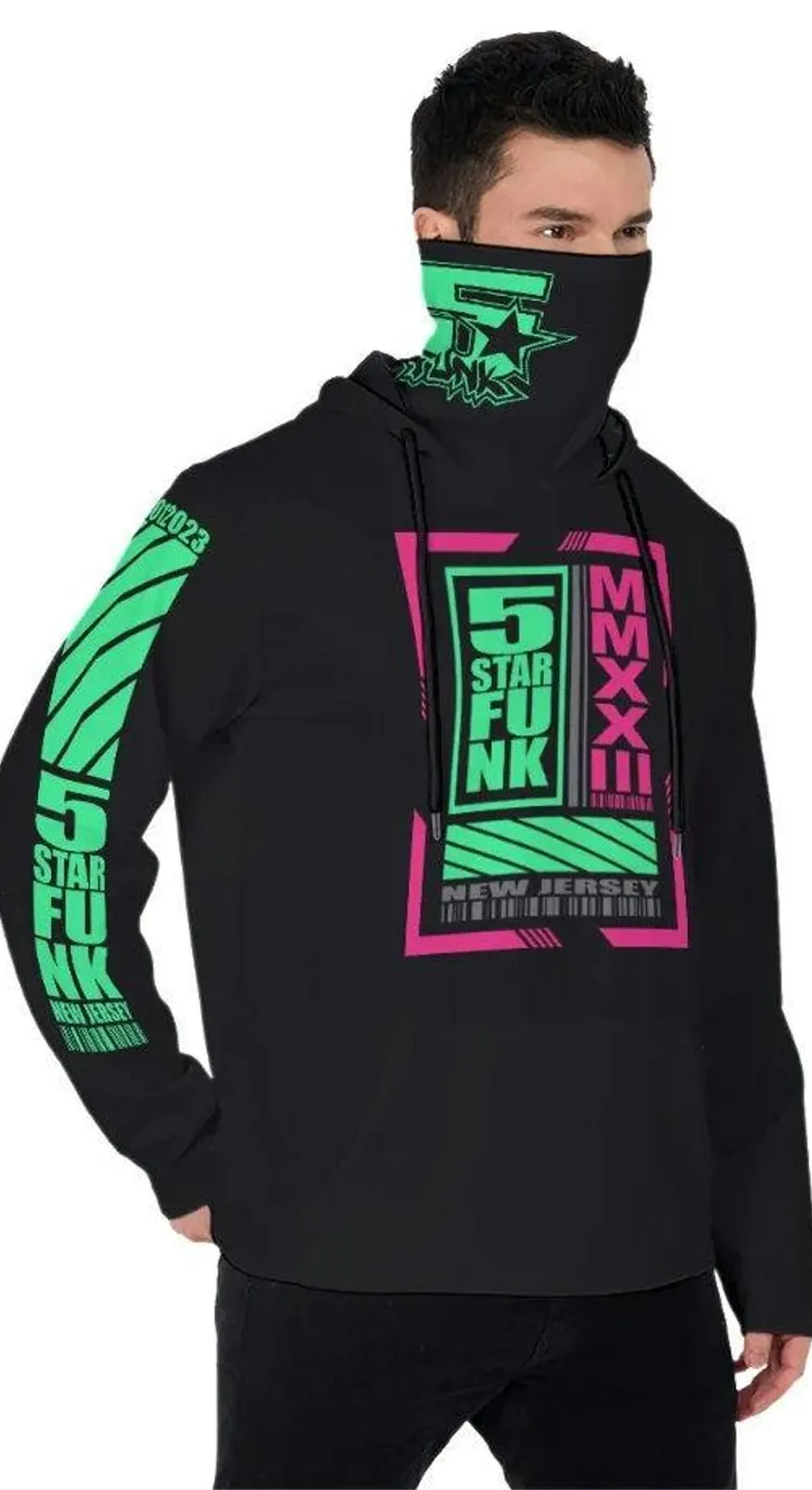 5 Star Funk Phase 1 Techwear Hoodie With Mask, unisex, graphic apparel, pullover