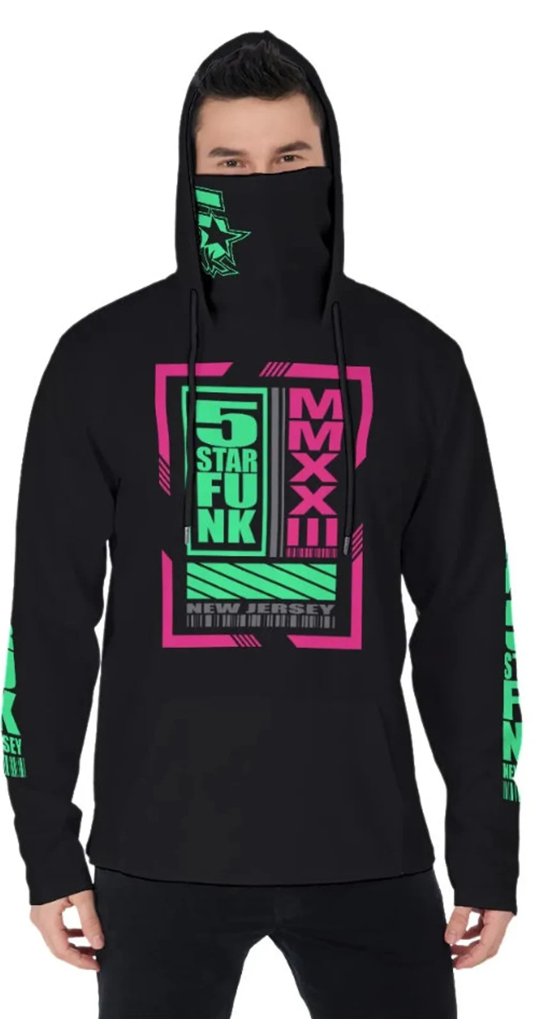 5 Star Funk Phase 1 Techwear Hoodie With Mask, unisex, graphic apparel, pullover