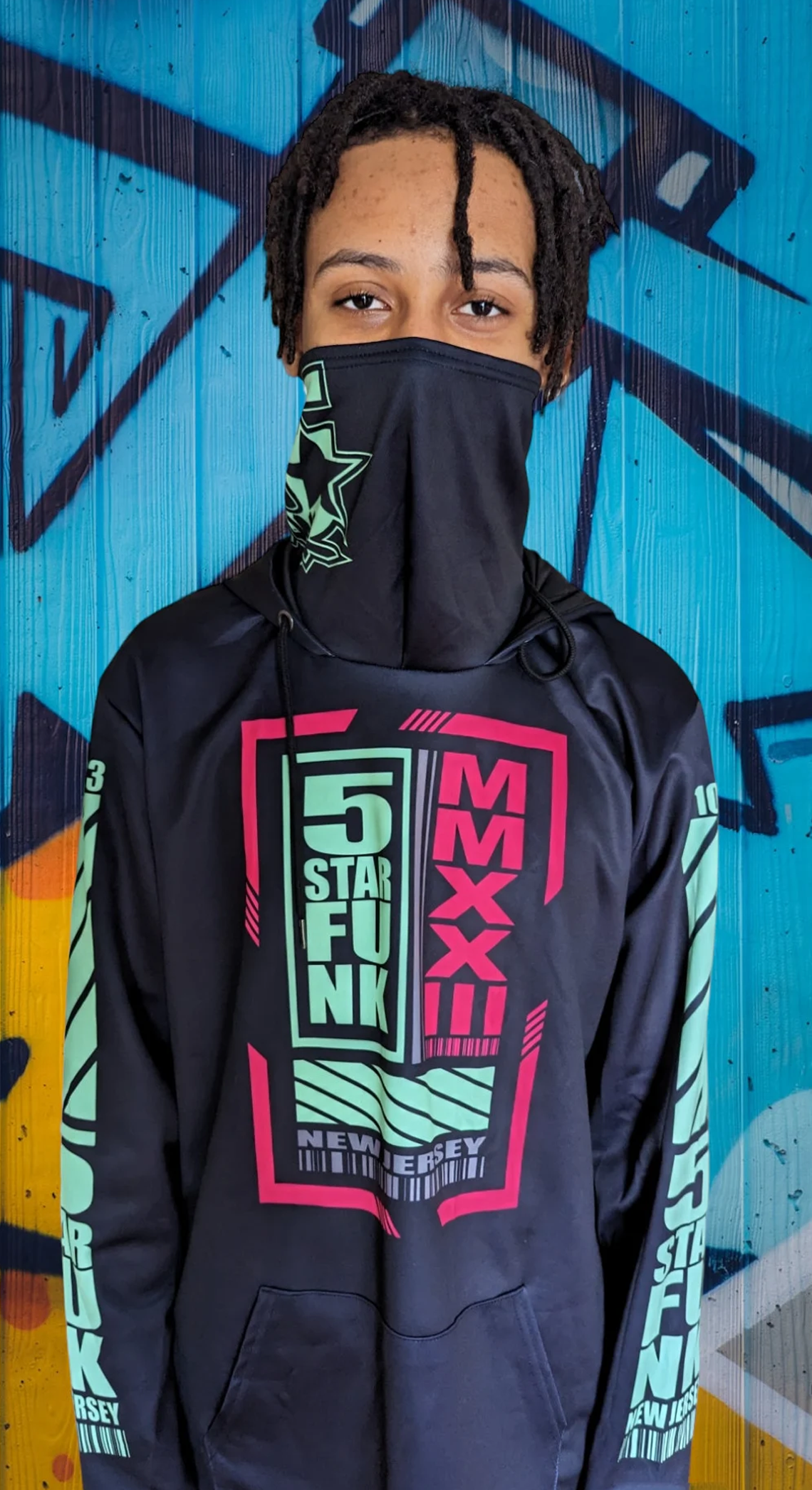 5 Star Funk Phase 1 Techwear Hoodie With Mask, unisex, graphic apparel, pullover