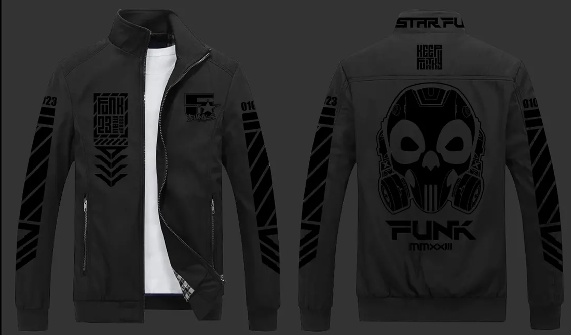 5 Star Funk Phase 3 Techwear, unisex, graphic apparel, streetwear, Windbreaker Flight Jacket, Fall, Active, Outwear, Casual